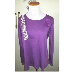 XPBX Womens Purple T Shirt Flower Long Sleeve Pullover Top Size L Large Cotton